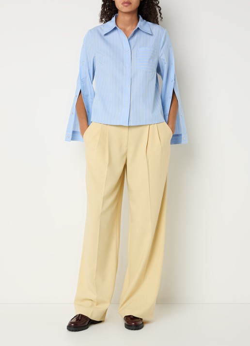 Co'Couture Simo blouse met streepprint - voorkant 4 blauwgrijs