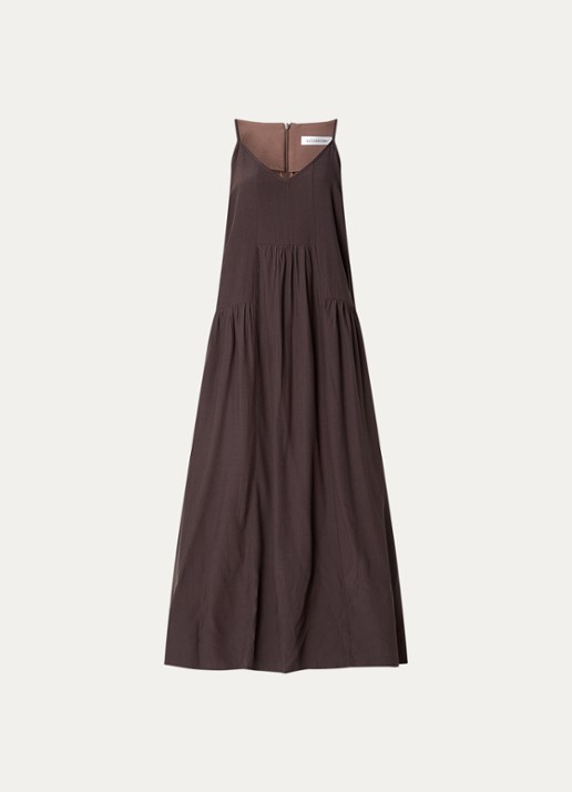 Co'Couture Sunrise maxi jurk met V-hals - voorkant 2 donkerbruin