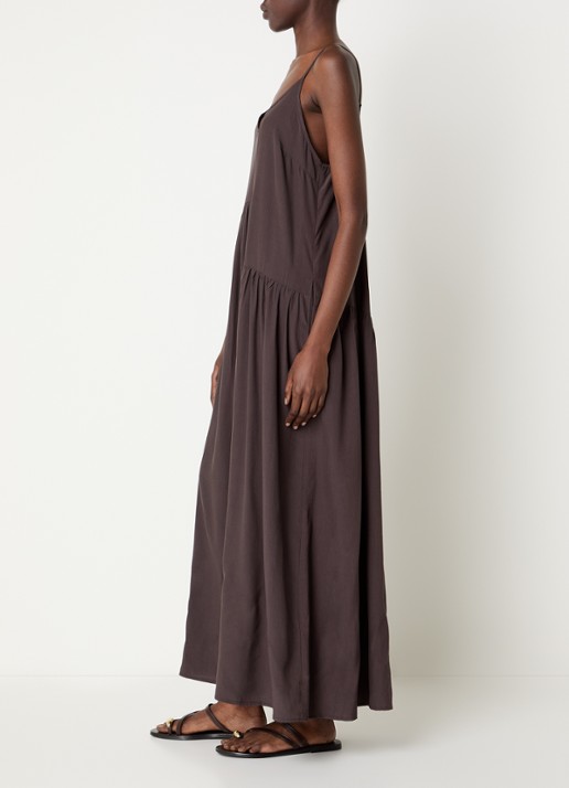 Co'Couture Sunrise maxi jurk met V-hals - voorkant 3 donkerbruin