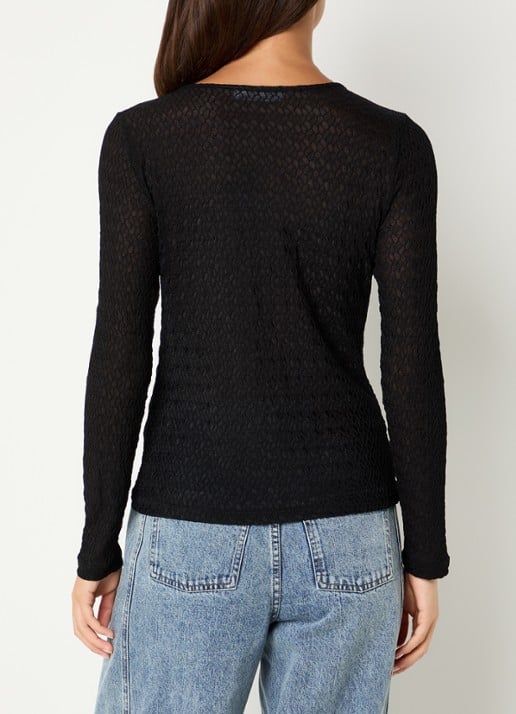 Co'Couture SvalaCC semi-transparante top met opengewerkt dessin - achterkant 2 zwart
