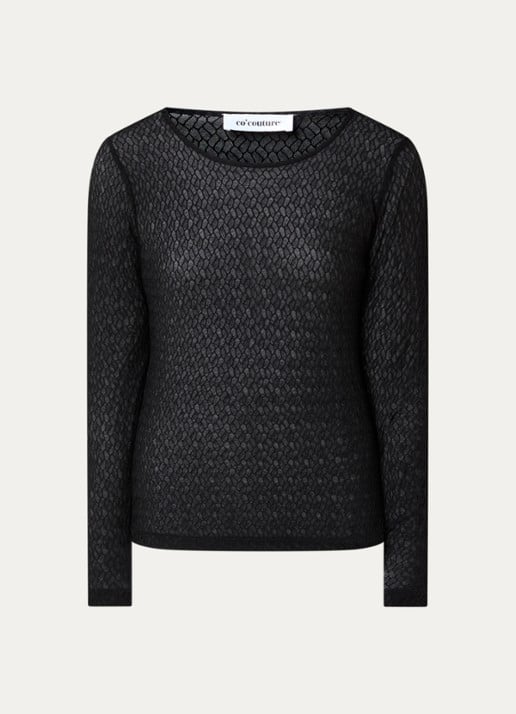 Co'Couture SvalaCC semi-transparante top met opengewerkt dessin - voorkant 3 zwart