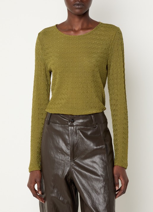 Co'Couture SvalaCC semi-transparante top met opengewerkt dessin - detail 4 groen