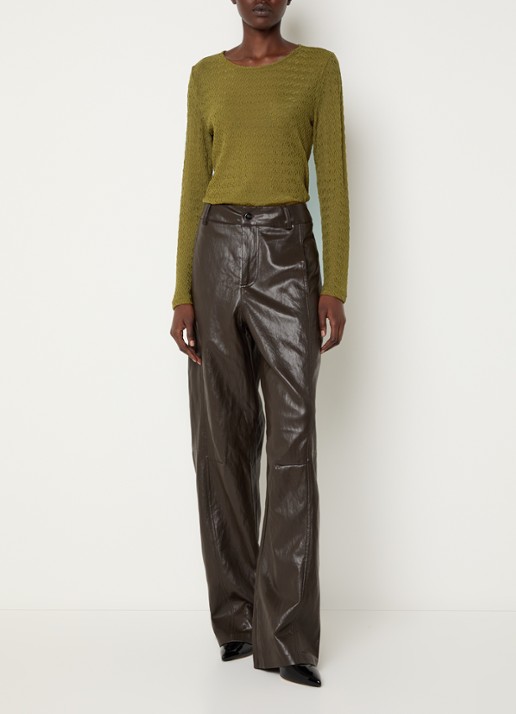 Co'Couture SvalaCC semi-transparante top met opengewerkt dessin - voorkant 2 groen