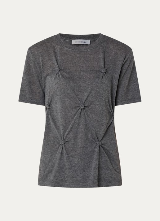 Co'Couture Taniacc T-shirt met met knoopdetail - voorkant 3 donkergrijs