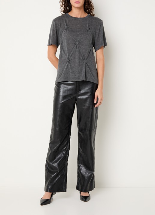Co'Couture Taniacc T-shirt met met knoopdetail - voorkant 4 donkergrijs