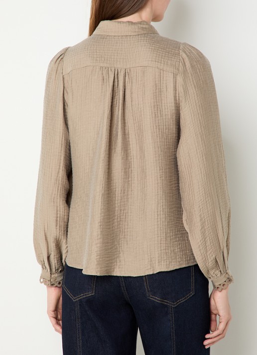 Co'Couture Tassy blouse met structuur - achterkant 3 zand