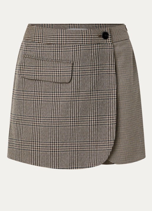 Co'Couture VeyaCC mini broekrok met ruitdessin - voorkant 3 lichtbruin
