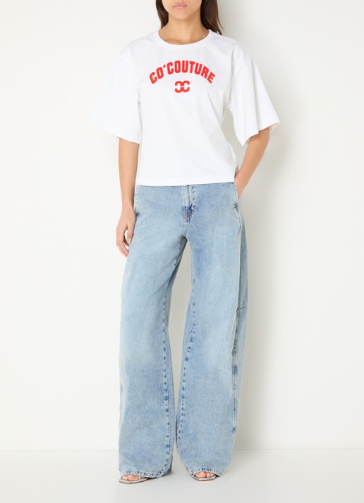 Co'Couture Zenga T-shirt met flock logoprint - voorkant 3 wit
