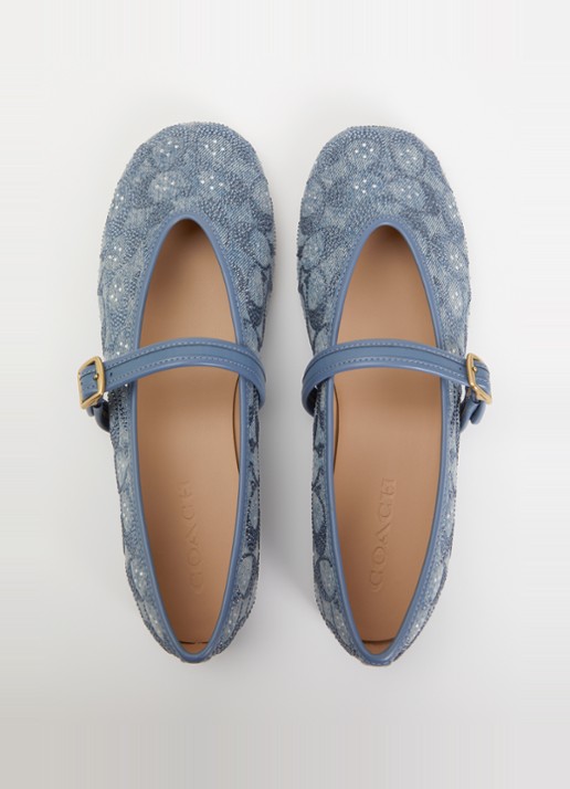 Coach Ballerina van denim met strass - detail 3 blauw