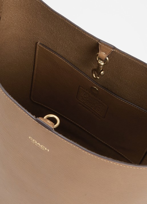 Coach Bleecker schoudertas van leer met uitneembaar etui - detail 4 khaki