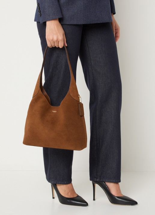Coach Brooklyn 28 schoudertas van suède - voorkant 5 cognac