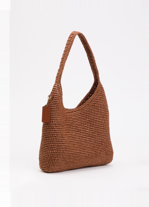 Coach Brooklyn 29 schoudertas van stro met logo  - achterkant steenrood
