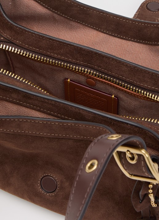 Coach Drifter 31 schoudertas van suède met verstelbare schouderriem - detail 3 donkerbruin