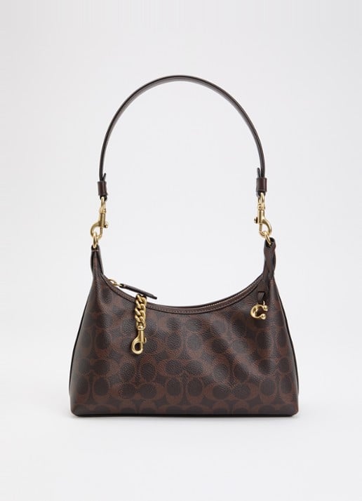 Coach Juliet 25 schoudertas van leer met logoprint - voorkant 2 donkerbruin