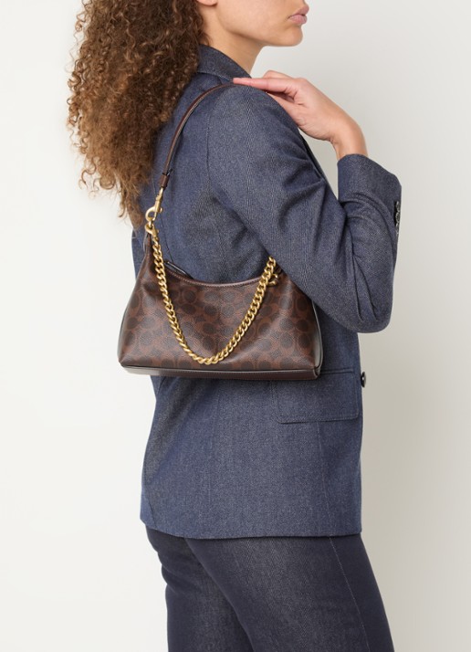 Coach Juliet 25 schoudertas van leer met logoprint - voorkant 3 donkerbruin