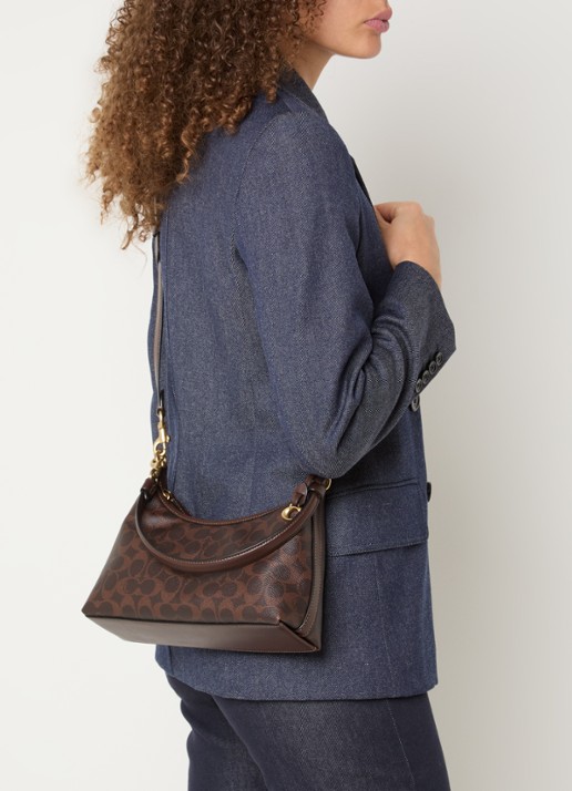 Coach Juliet 25 schoudertas van leer met logoprint - voorkant 4 donkerbruin