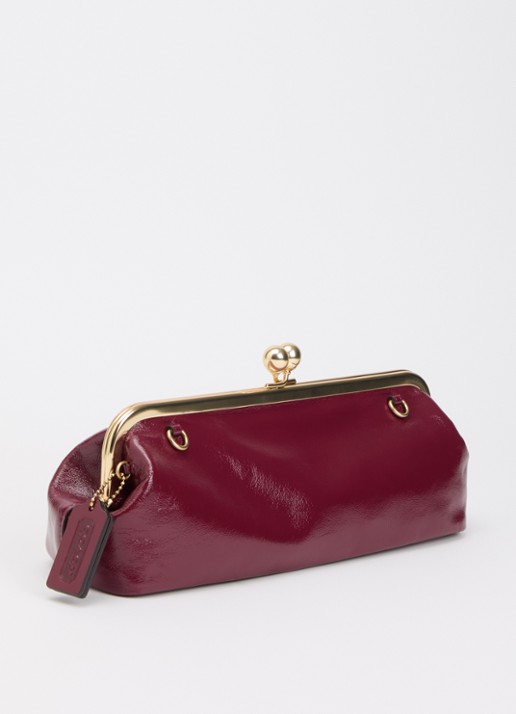 Coach Kisslock Frame 30 clutch van lakleer met afneembare schouderriem - achterkant 4 cranberryrood