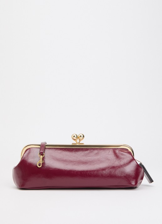 Coach Kisslock Frame 30 clutch van lakleer met afneembare schouderriem - voorkant 5 cranberryrood