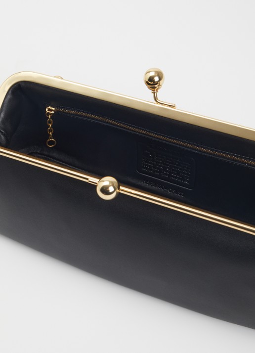 Coach Kisslock Frame 30 clutch van leer met afneembare schouderriem - detail zwart