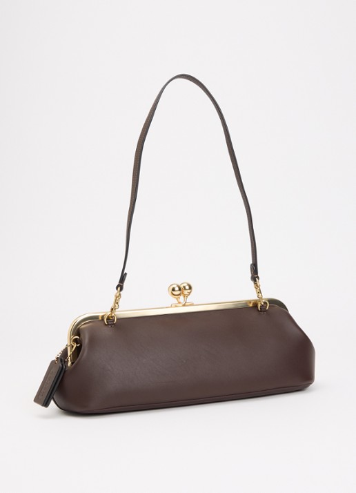 Coach Kisslock Frame 30 clutch van leer met afneembare schouderriem - achterkant 5 donkerbruin