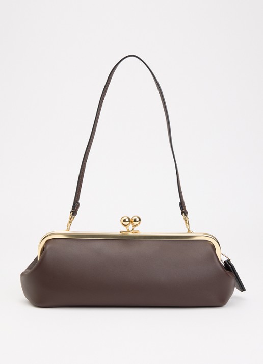 Coach Kisslock Frame 30 clutch van leer met afneembare schouderriem - voorkant donkerbruin