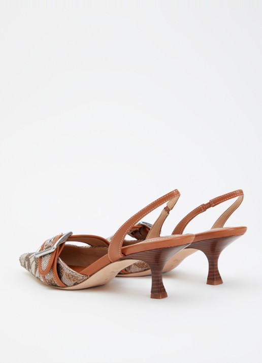 Coach Margot slingback van leer met jacquard dessin - achterkant oranjebruin