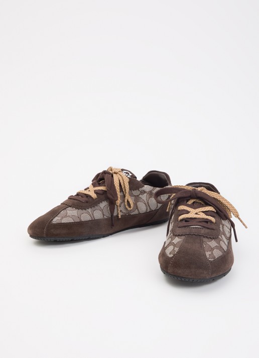 Coach Sneaker van suède met logoprint - detail 3 bruin