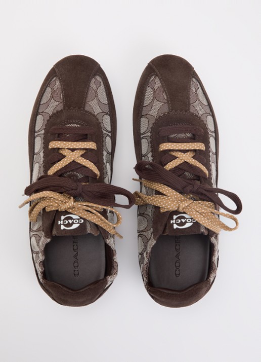 Coach Sneaker van suède met logoprint - detail 4 bruin