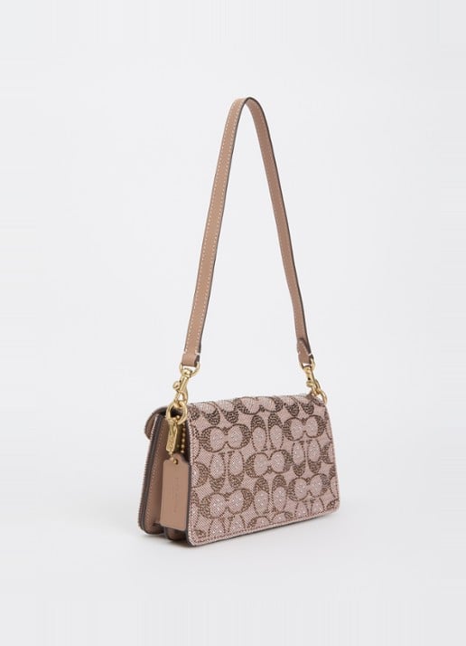 Coach Soft Tabby 20 schoudertas met details van leer en strass - achterkant 5 lichtbruin