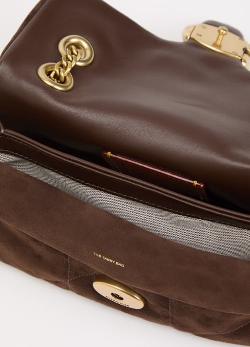 Coach Soft Tabby 20 schoudertas van suède met quiltpatroon - detail 2 chocoladebruin