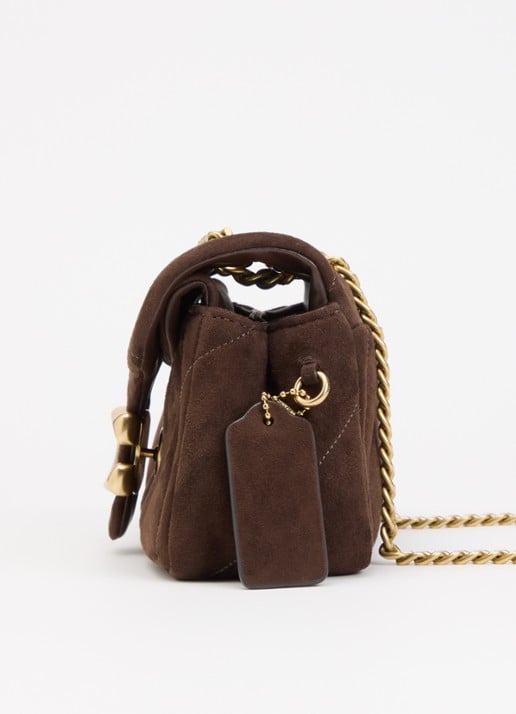 Coach Soft Tabby 20 schoudertas van suède met quiltpatroon - detail 3 chocoladebruin