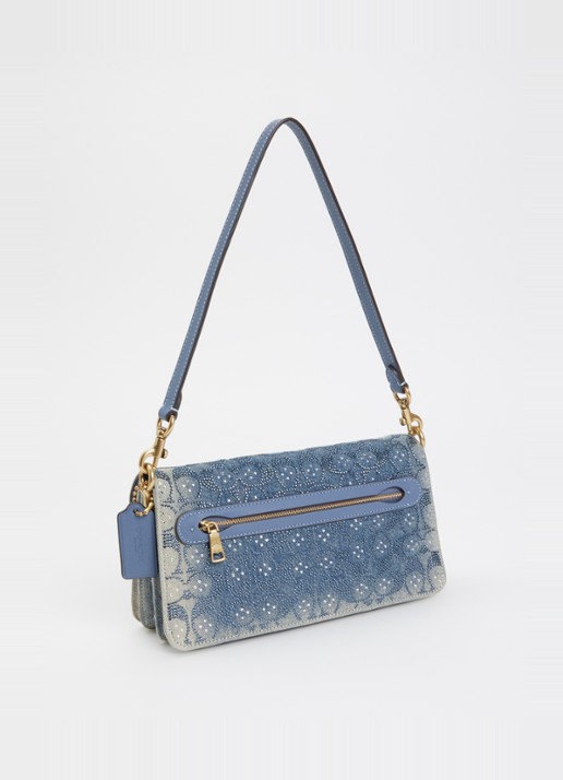 Coach Soft Tabby 26 schoudertas van denim met strass - achterkant 2 blauw