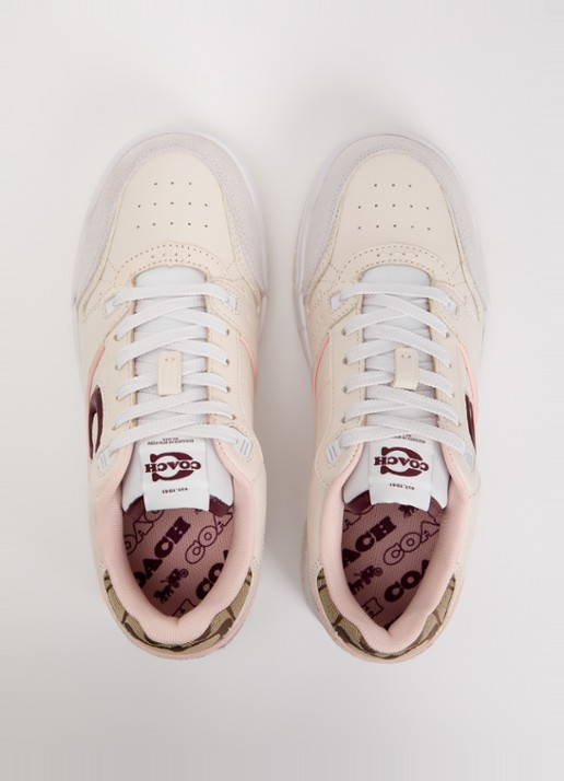 Coach Soho sneaker van leer met suède details en jacquard dessin - detail 4 creme