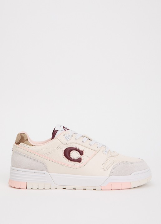 Coach Soho sneaker van leer met suède details en jacquard dessin - voorkant 2 creme