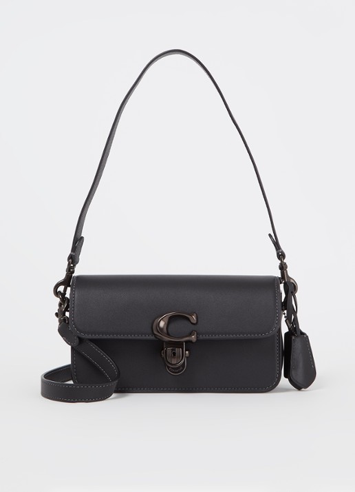 Coach Studio Baguette schoudertas van leer met logo - voorkant 3 zwart