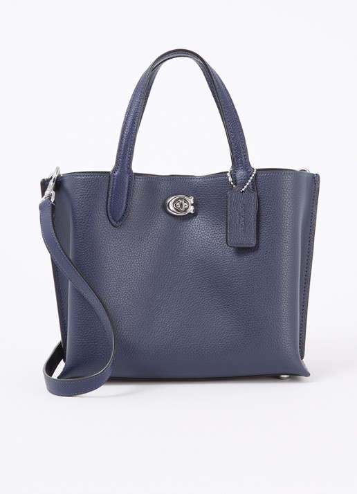 Coach Willow 24 handtas van leer met afneembare schouderriem - voorkant donkerblauw