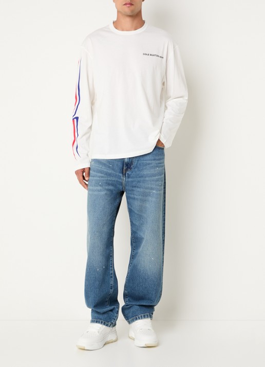 Cole Buxton Sport longsleeve met logo- en backprint - voorkant 2 gebroken wit