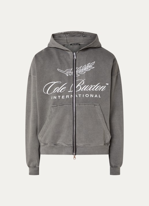 Cole Buxton Sweatvest met capuchon en steekzakken  - voorkant 4 middengrijs