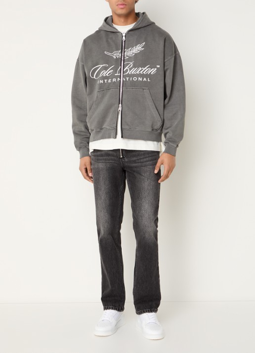 Cole Buxton Sweatvest met capuchon en steekzakken  - voorkant 5 middengrijs