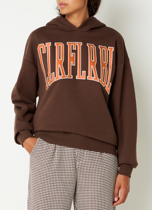 Colourful Rebel CLRFL RBL oversized hoodie in biologische katoenblend - detail bruin
