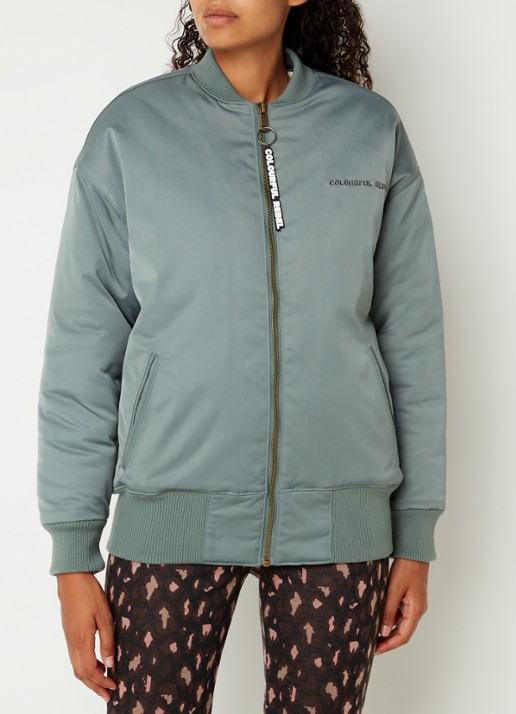 Colourful Rebel Fem oversized gewatteerd bomberjack met steekzakken - detail 4 olijfgroen