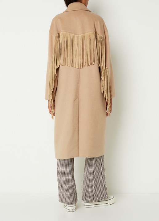 Colourful Rebel Koko double-breasted mantel met franjes - achterkant 4 beige