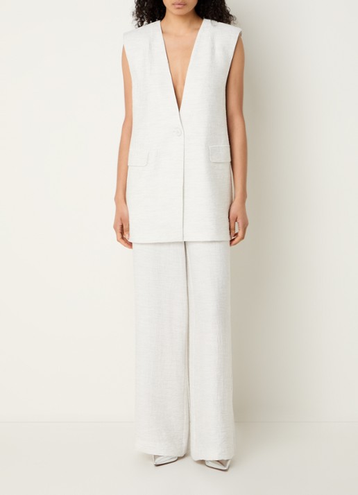 Copenhagen Muse Brie gilet met klepzakken en structuur - voorkant 2 gebroken wit