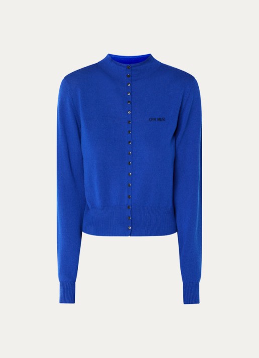 Copenhagen Muse CMKenna fijngebreid vest van wol met logo - voorkant 2 blauw
