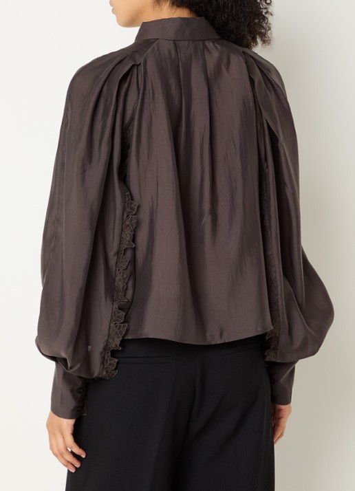 Copenhagen Muse CMMolly blouse van satijn met details van kant - achterkant donkerbruin