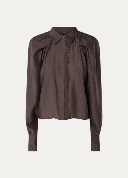 Copenhagen Muse CMMolly blouse van satijn met details van kant - voorkant 3 donkerbruin