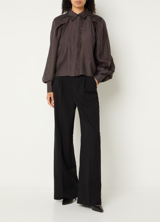 Copenhagen Muse CMMolly blouse van satijn met details van kant - voorkant 4 donkerbruin