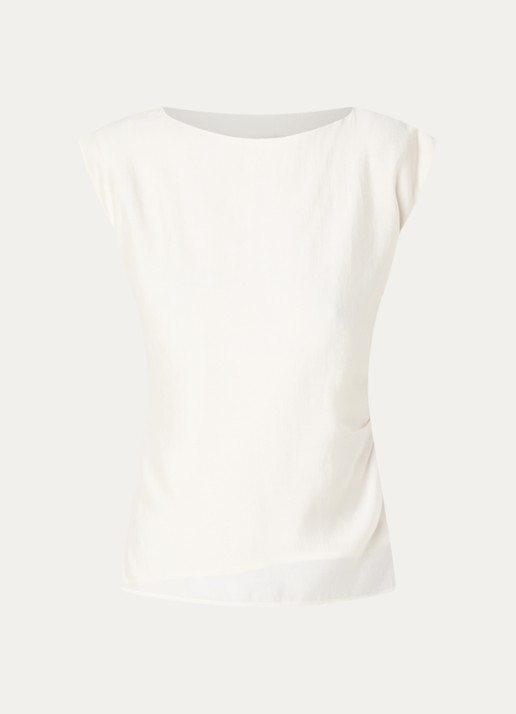 Copenhagen Muse CMMolly mouwloze tuniek met ruches en asymmetrische zoom - voorkant 3 gebroken wit