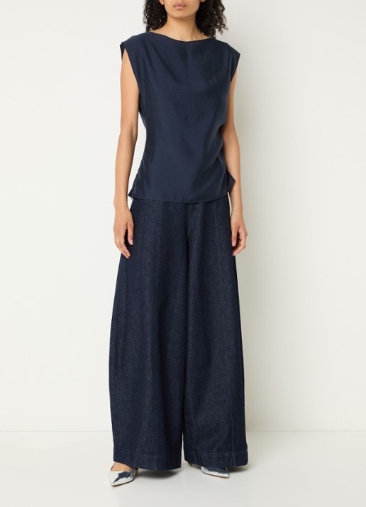 Copenhagen Muse CMMolly mouwloze tuniek met ruches en asymmetrische zoom - voorkant 2 donkerblauw