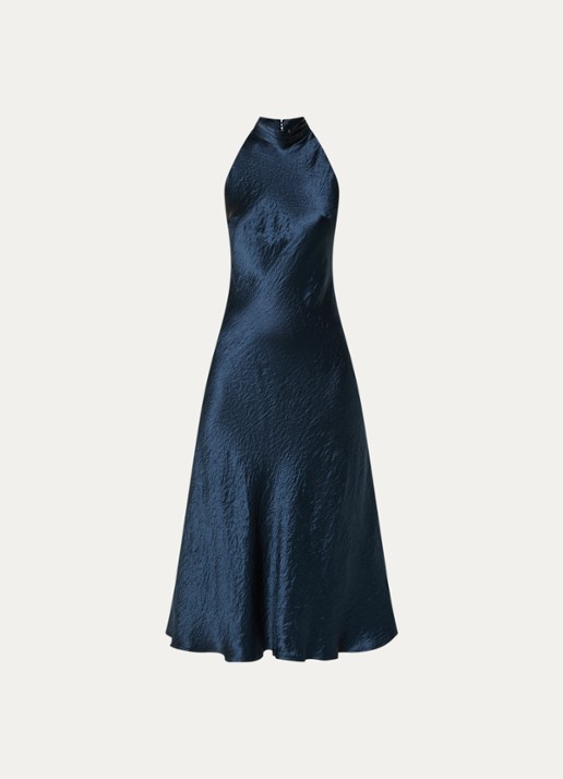 Copenhagen Muse CMSasha maxi avondjurk van satijn met rugdecolleté - voorkant 3 donkerblauw